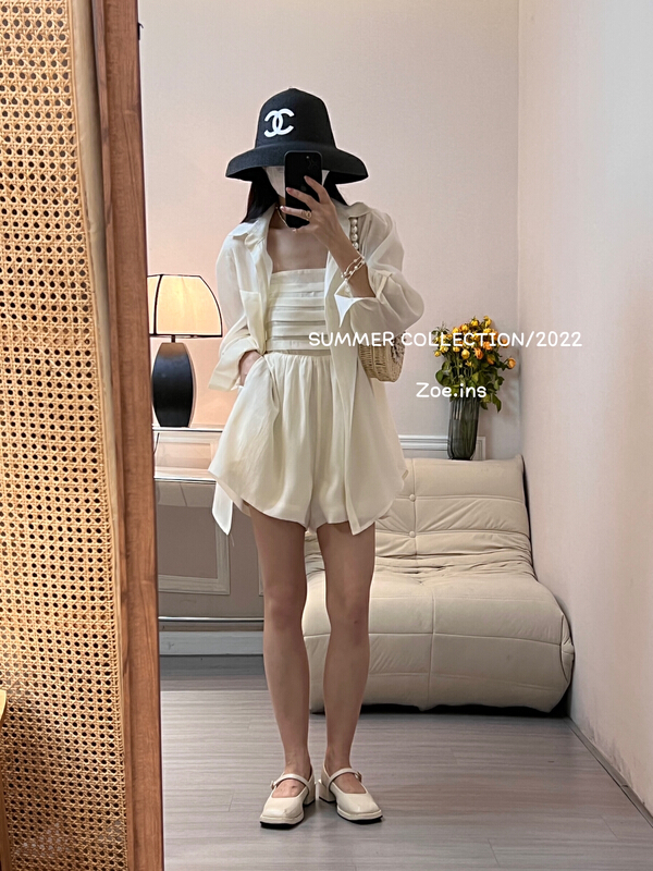 [Zoe Zoe] Korean loose shirt + pleated suspender Jumpsuit c1188\zjy