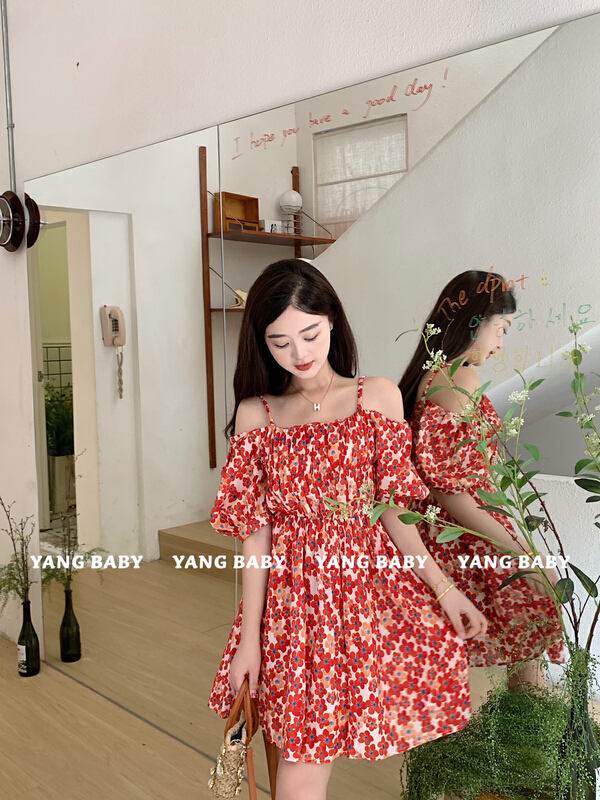 [Yang baby] elastic sling off shoulder dress 93069\cl