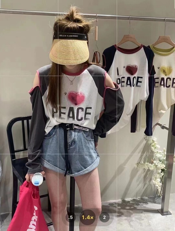 [seven 7] letter color block off shoulder sunscreen long sleeve T-shirt (T-shirt only) 8272\wtt