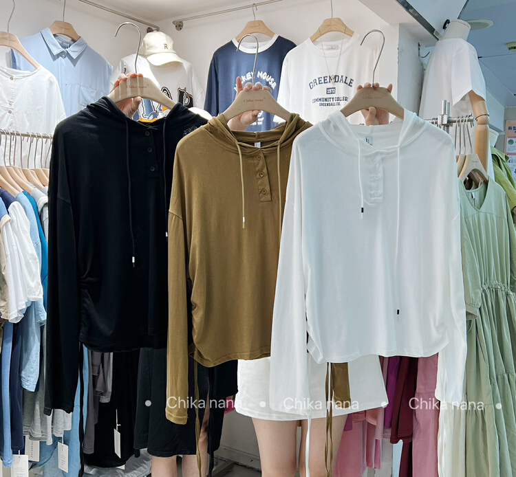 [chika.nana] Korean loose hooded shirt 6657\jj