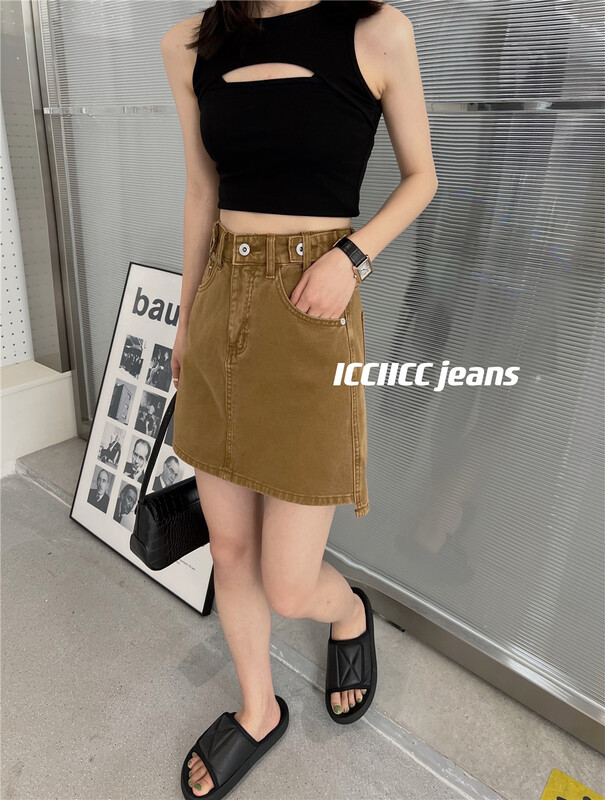 [icciicc] Korean style A-line Hip Wrap denim skirt 900342\cls