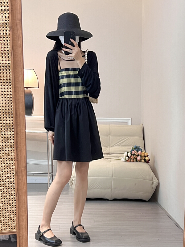 [Zoe Zoe] Korean strap Plaid patchwork dress (excluding outer drape) c1167\zjy