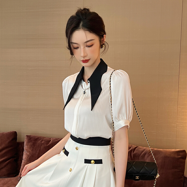 [Hanna inclusive] design sense color contrast fashion shirt m10089\xj