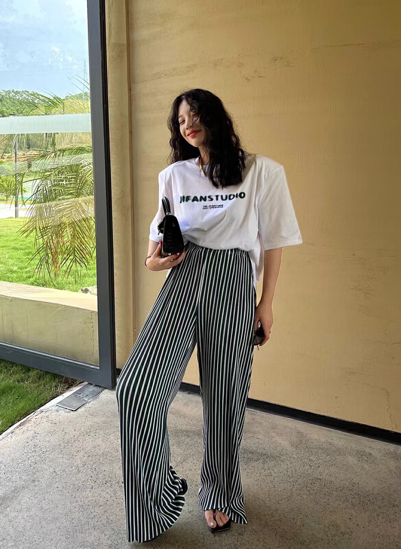 [Lala] personalized vertical stripe loose casual pants 3095\wtt