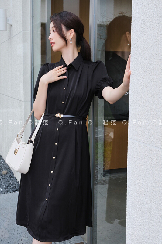 [style] commuting single breasted lady simple versatile dress 80027\jj