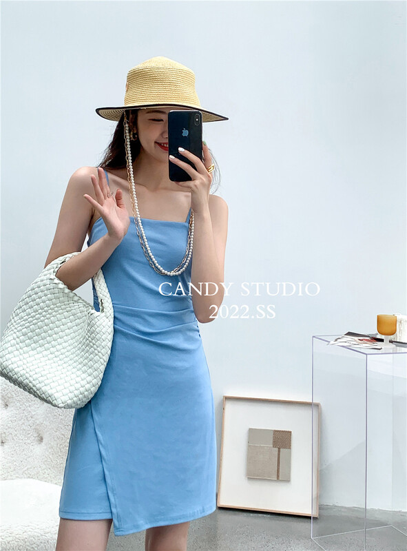 [candy] slim suspender solid dress c3357\zjy