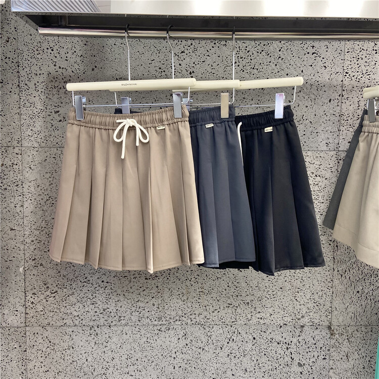 [wuzhinvhai] college style pleated high waist lace up skirt 83103\cls