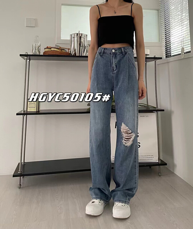 【 nobody 】 summer Korean retro and nostalgic washing process vertical wide leg jeans 50105\jj