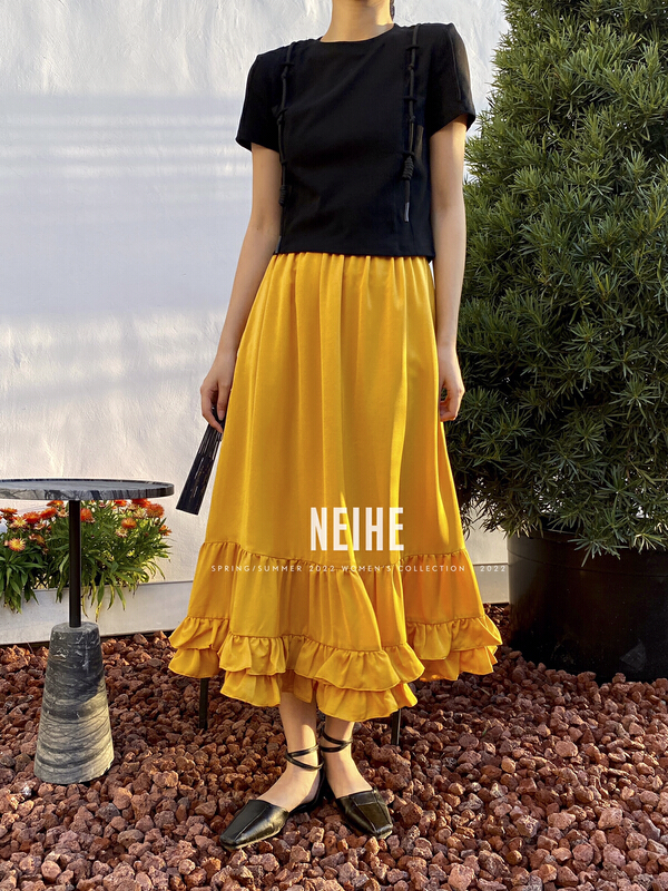 New in early summer! [neihe] elastic high waist slim Ruffle Skirt 22163\zxx