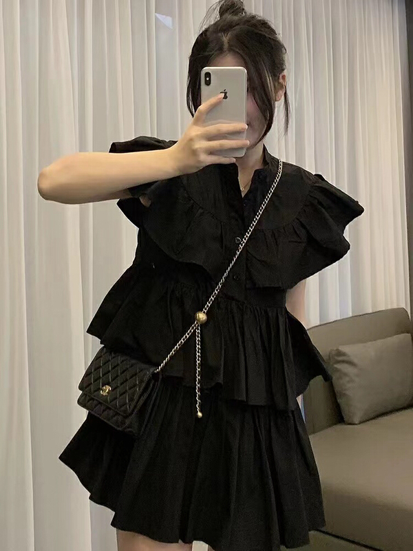 [hee] small fly Sleeve Ruffle temperament dress h5393\wpl
