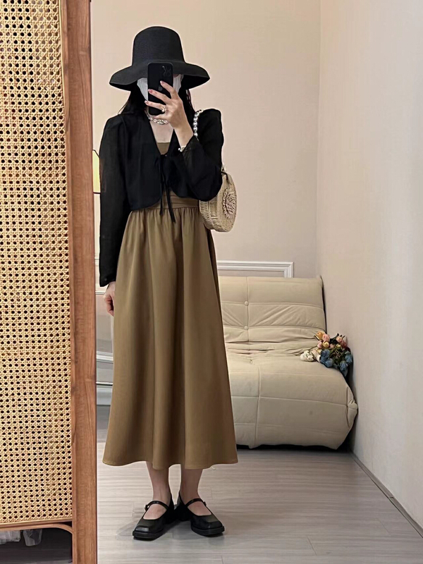 [Zoe Zoe] Korean sunscreen Cape + pleated suspender dress set ys1-c1086\zjy