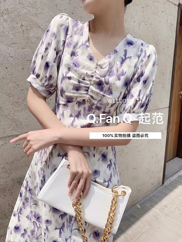 [style] Chiffon featured halo printing dress 80129\jhy