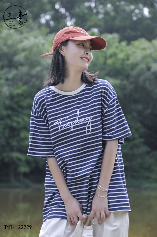 [original three element clothing] college style versatile stripe short sleeve T-shirt 22729