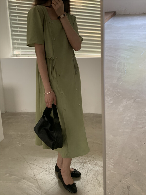 [forming-z] Korean style square neck waist dress 91278\csx