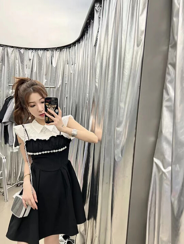 [x · h studio] Kaila girls' V-neck shirt stitched fake two-piece dress 08067\ozq