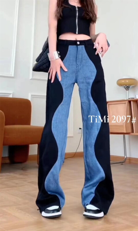[TIMI] color blocked wide leg fashion skinny jeans 2097\lsw