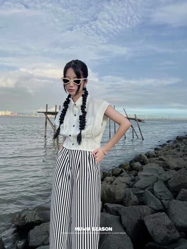 [Mumu session] pointed collar versatile breasted sleeveless vest 9182\zxl