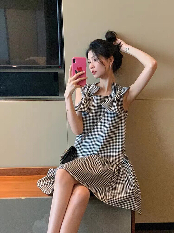 [am Gardenia] sweet Plaid age reduced bow dress 3638\zxx