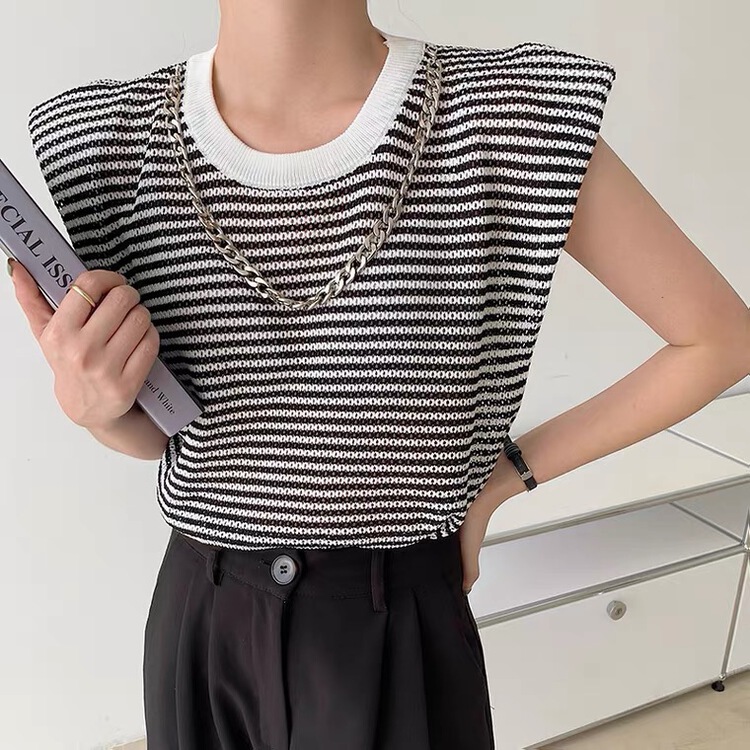 [wlady/npj supporting actress] ice silk sleeveless striped sleeveless sweater (with necklace) w520\wtt