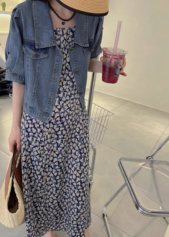 [Zoe Zoe] fashion love suspender skirt + trend denim jacket set m186\zjy