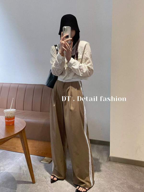 [DT] simple high waist contrast casual pants 8088\wpl