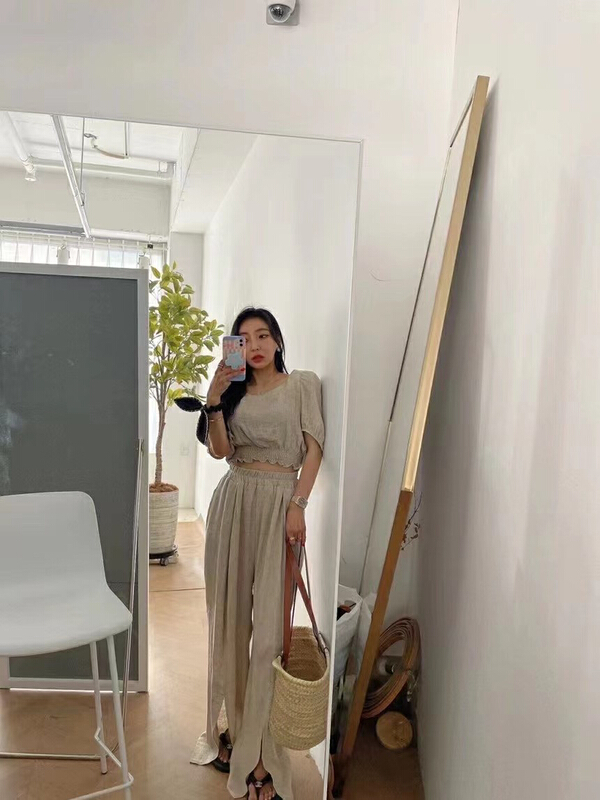 [31 fashion] Korean slim fitting shirt + straight loose casual pants set 10188\hjy