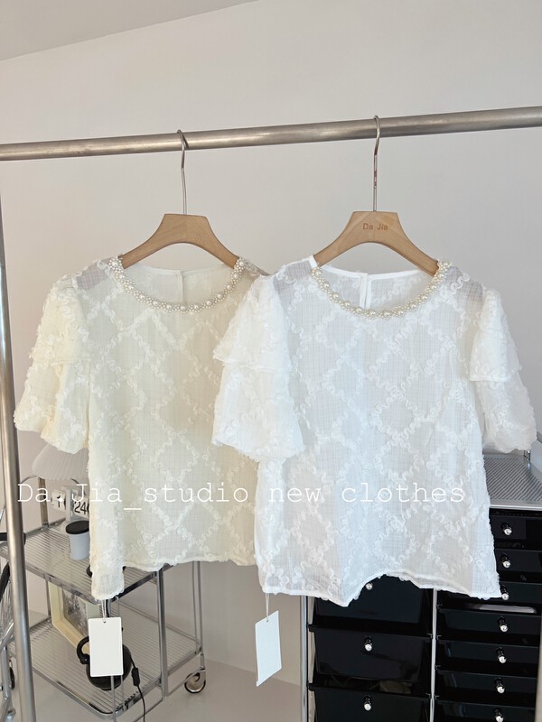 [Dajia] Korean pearl small fragrance thin shirt 22565\zxx