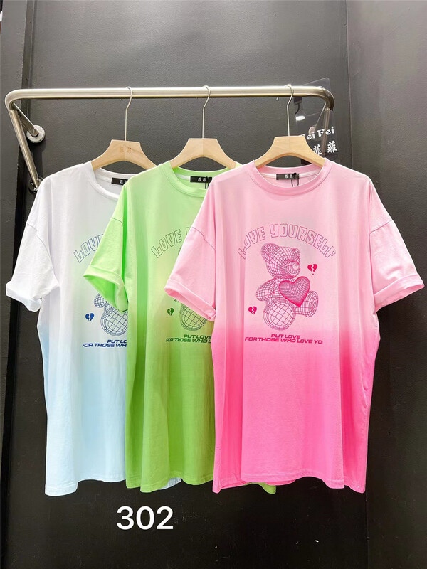 [Feifei] fashion gradient bear versatile short sleeve T-shirt 302\ozq