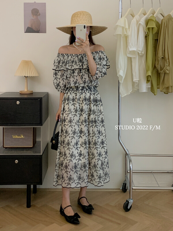 [U grain] heavy industrial floral elastic waist skirt 9233\hbx