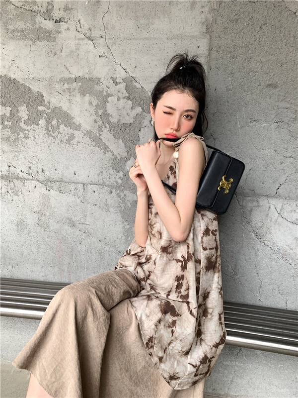 [AC] French casual loose drape tie dyed dress 7110\jj