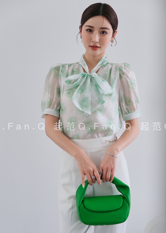 [style] elegant fashion printed front pearl shirt f80075\jj