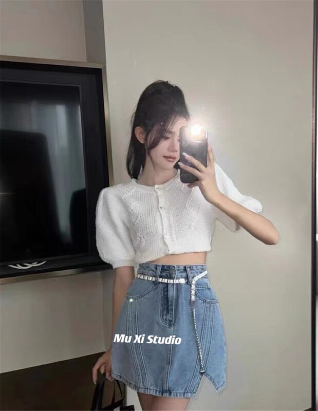 [wooden] irregular design skinny denim skirt (with chain) 6003\wpl