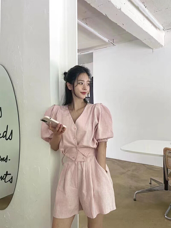 [31 fashion] simple and versatile shirt + comfortable casual shorts two piece suit 51392\hjy