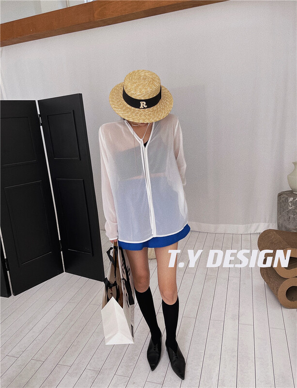 [T.Y Tangyuan family] solid color comfortable versatile sunscreen shirt 2087\ozq