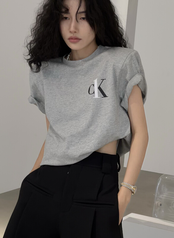 [all in] simple letters casual round neck short sleeve T-shirt 4305\ozq