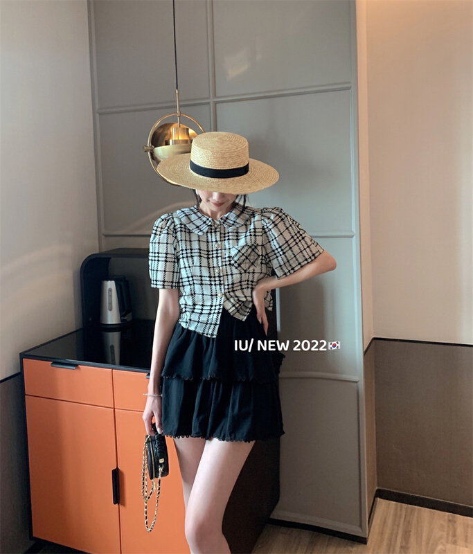 [IU] French retro Plaid short sleeve shirt 6926\wpl