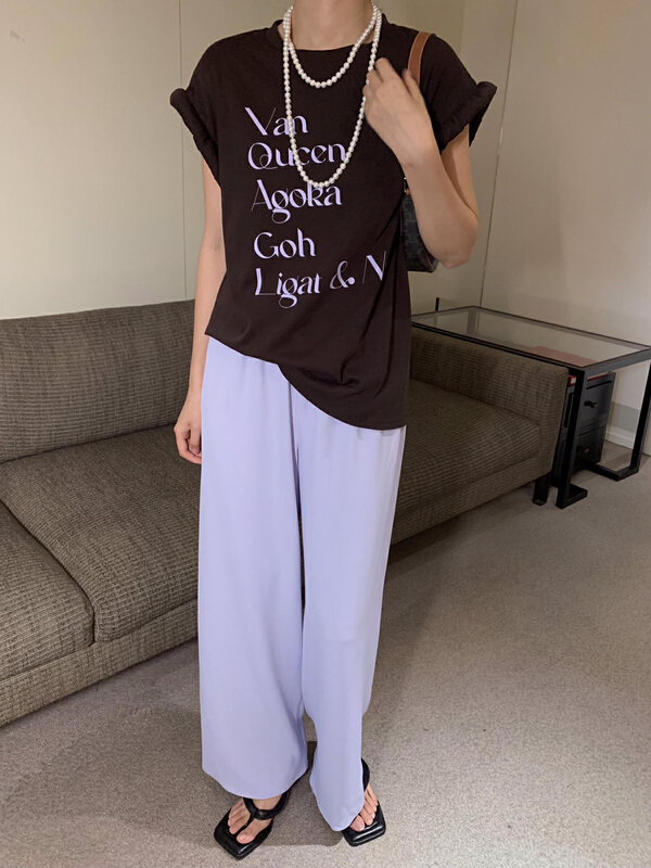 [neihe] simple elastic waist drop feeling straight tube wide leg casual pants 22286\zxx