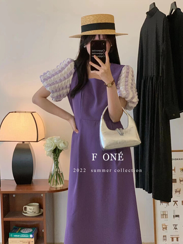 [f one] lively square neck bubble sleeve dress 66169\wpl