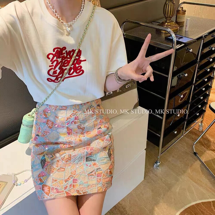 [Linna] fashion color matching trend personalized skirt 7041\jj