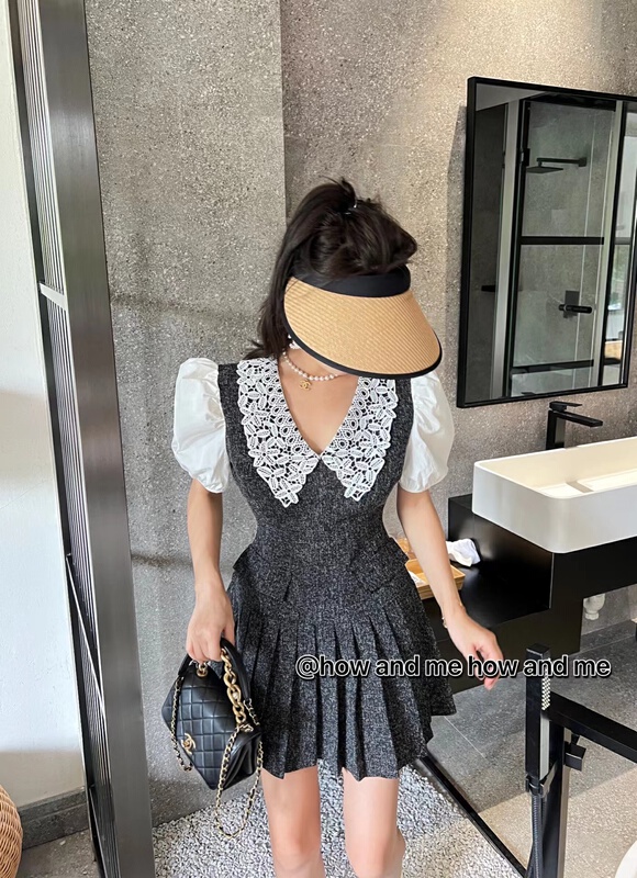 [how and me] doll neck waist shrink thin dress 7193\lsl