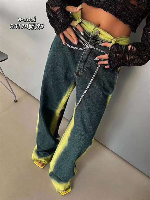 [jeans] high street style color contrast design trend jeans 82178\hjy