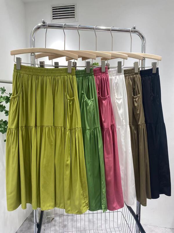 [city light] Korean version elastic high waist retro temperament solid color double pocket skirt 9139\xj