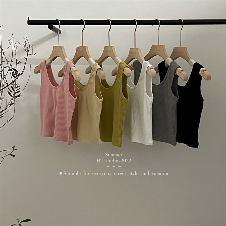 [h2-studio] fashionable simple solid color vest / sling a1051\hbx