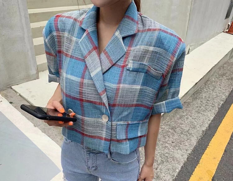 [31 fashion] Korean checked short coat 51391\hjy