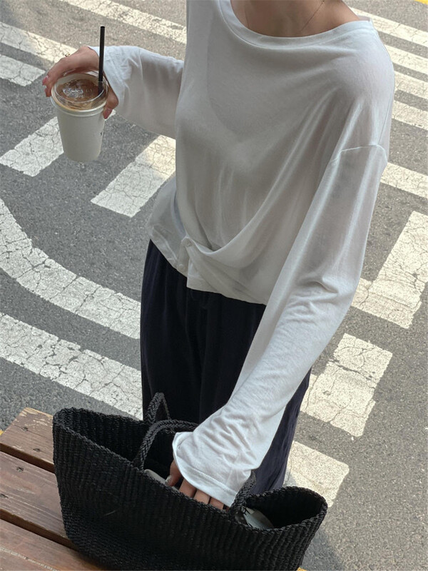 [acme ground] leisure simple solid color loose breathable waist closed sun shirt 1795\cls