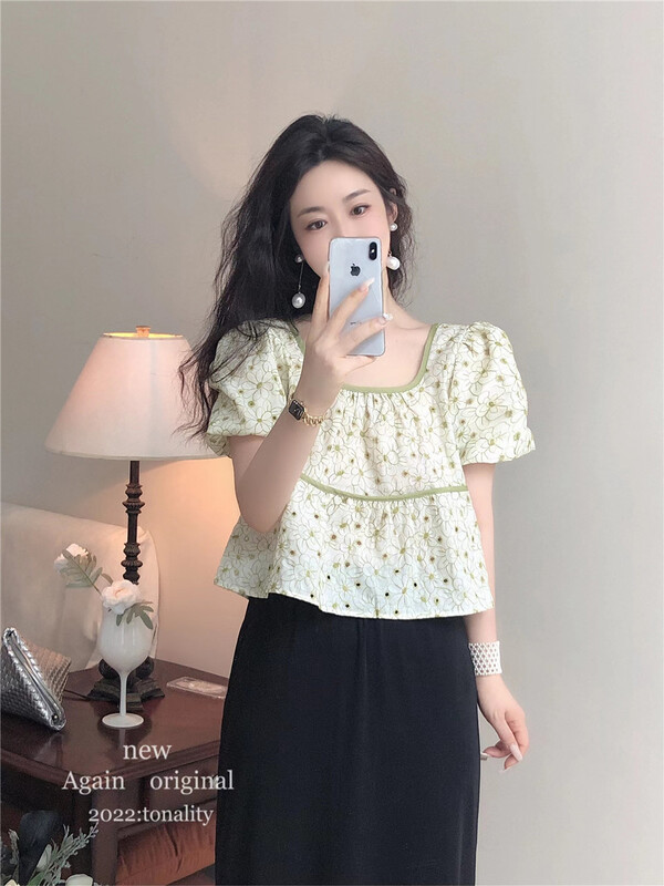 [again] Korean version lady bubble sleeve sweet blouse 2139\pcz