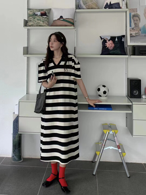 [gogoing] Striped Polo neck casual dress 9631\hyy