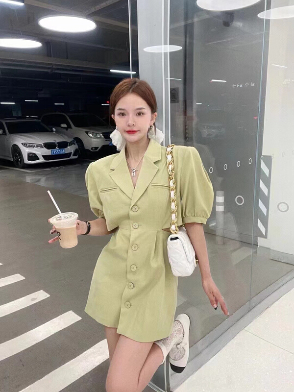 【 lidada 】 suit with leaky waist design Short Sleeve Dress 2476\hbx