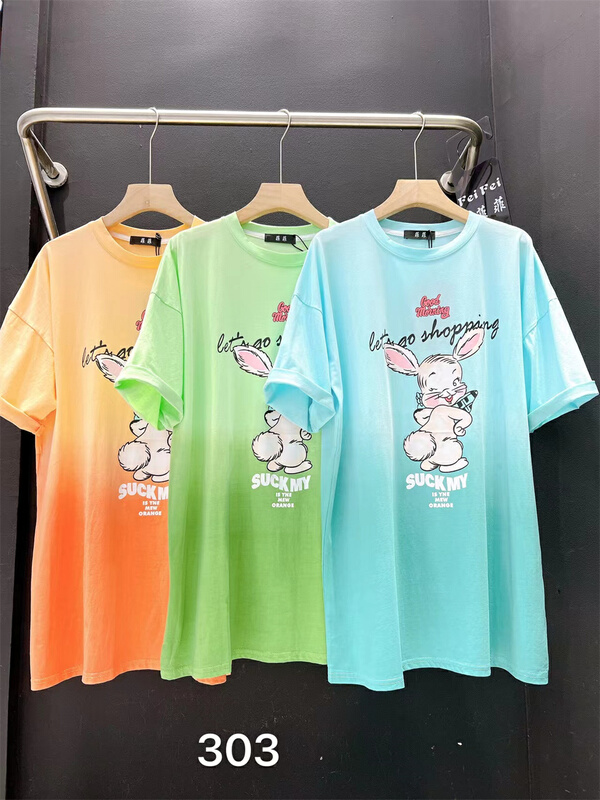 [Feifei] cute rabbit print gradient versatile short sleeve T-shirt 303\ozq