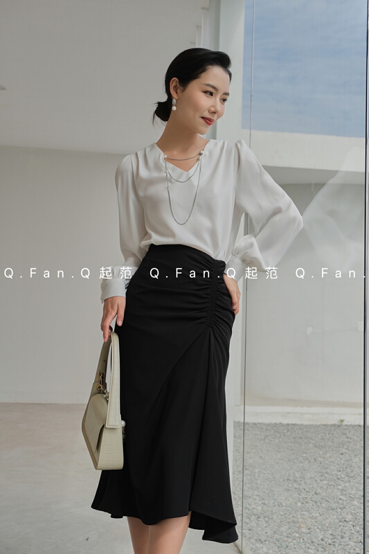New year in early spring! [style] twill suit material simple design drawstring versatile skirt 8769\jj